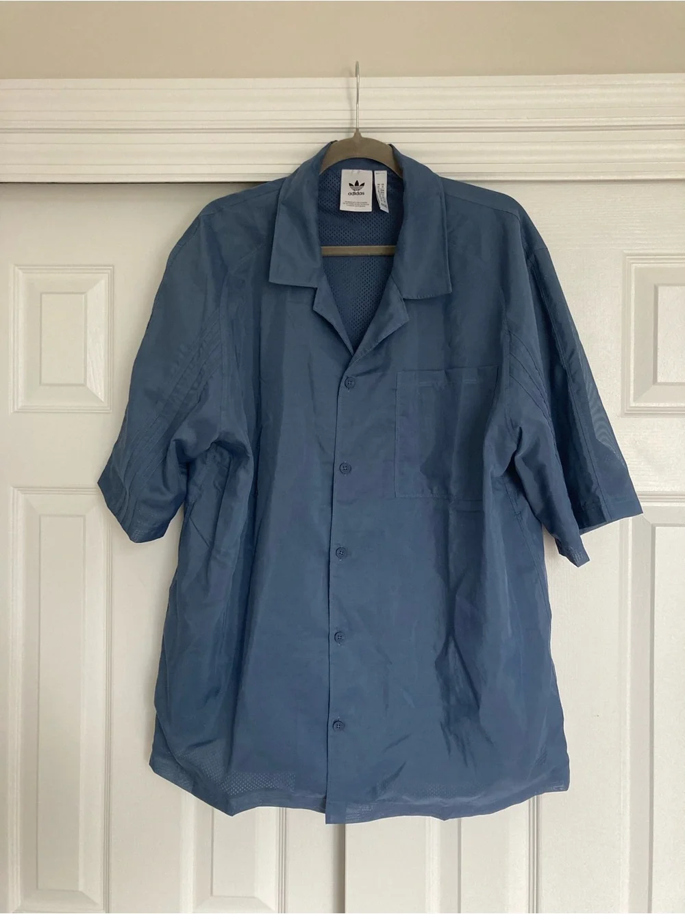 adidas Men's Short-Sleeve Button-Up Shirt Jacket in Slate Blue